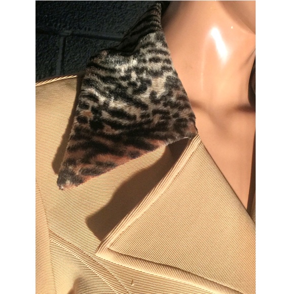 VTG ALGO Poly Knit Double Breasted Leopard Faux Fur Trimmed Collared Peacoat~10 - Picture 5 of 11